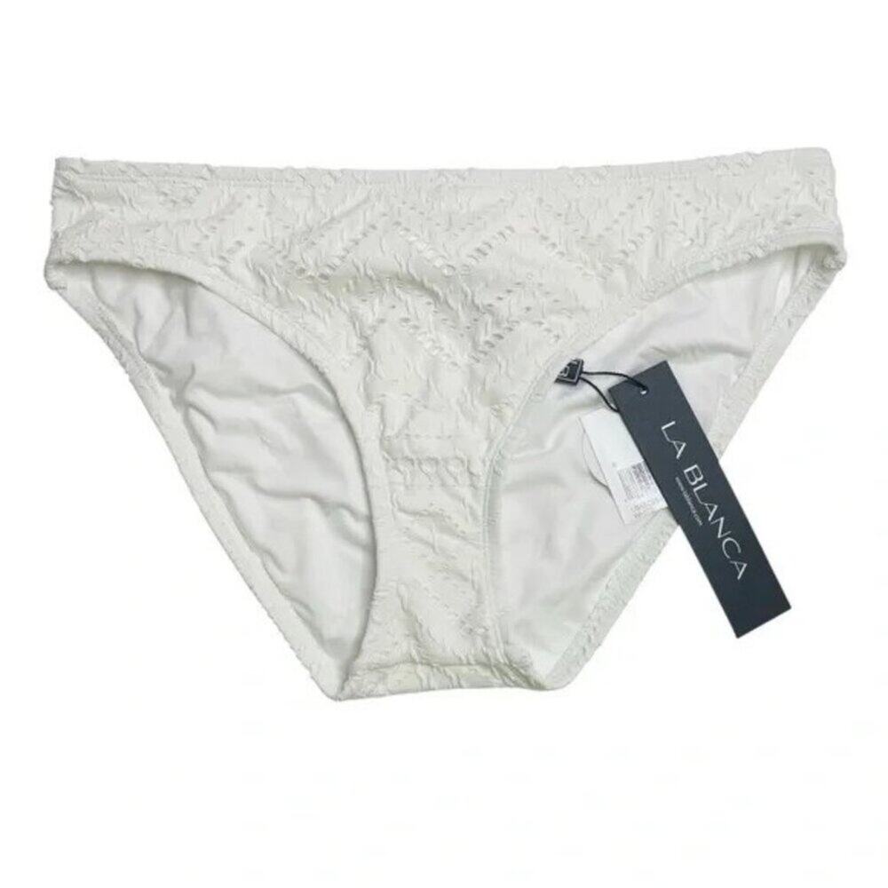 NWT La Blanca Eyelet Bikini Bottom White Swimwear - Size 10